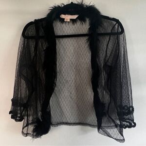 VICTORIA'S SECRET Y2K Maribou Feather Trim and Lace 3/4 Sleeve Top in Black XS S